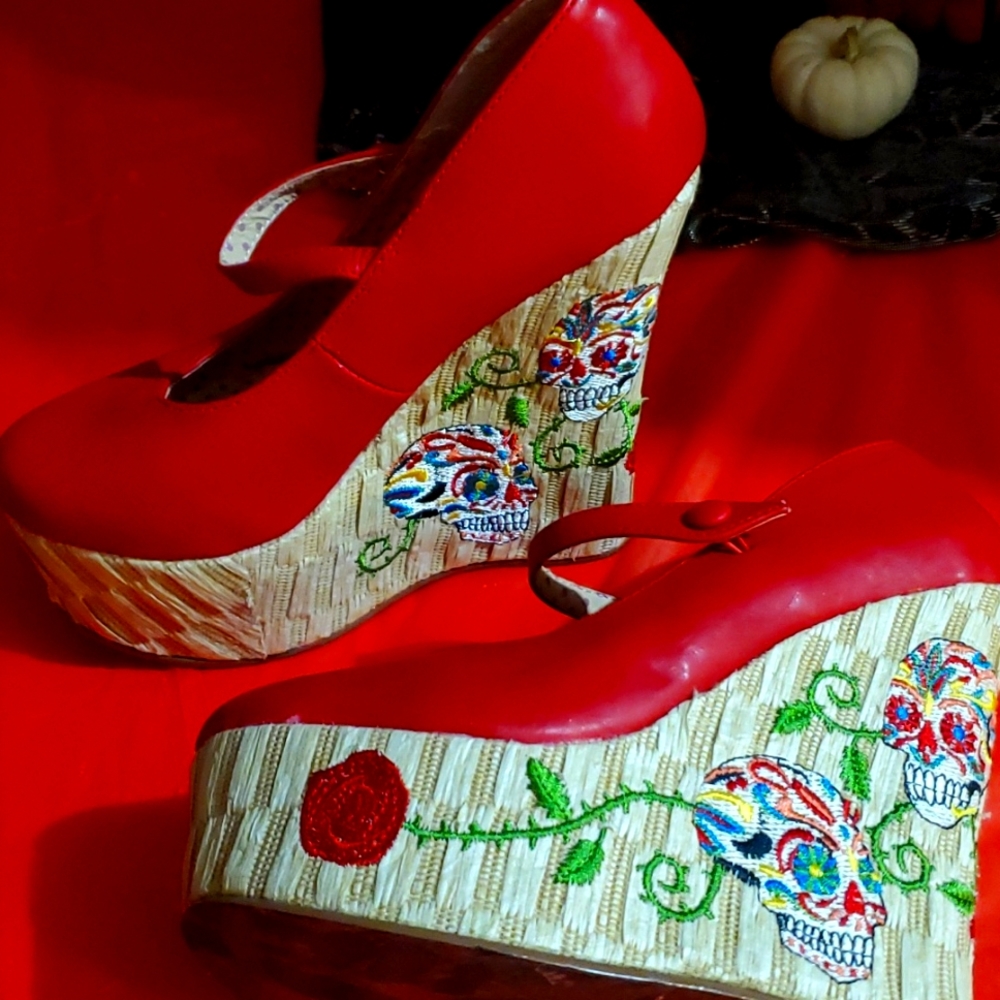 Bettie Page sugar skull platforms.